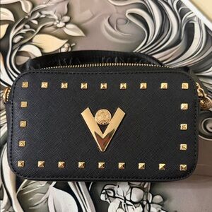 Valentino Orlandi Black and Gold Studded Crossbody Bag